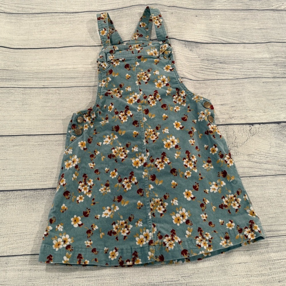 Tahari Kids Overalls dress in green corduroy with Floral Print/size 6